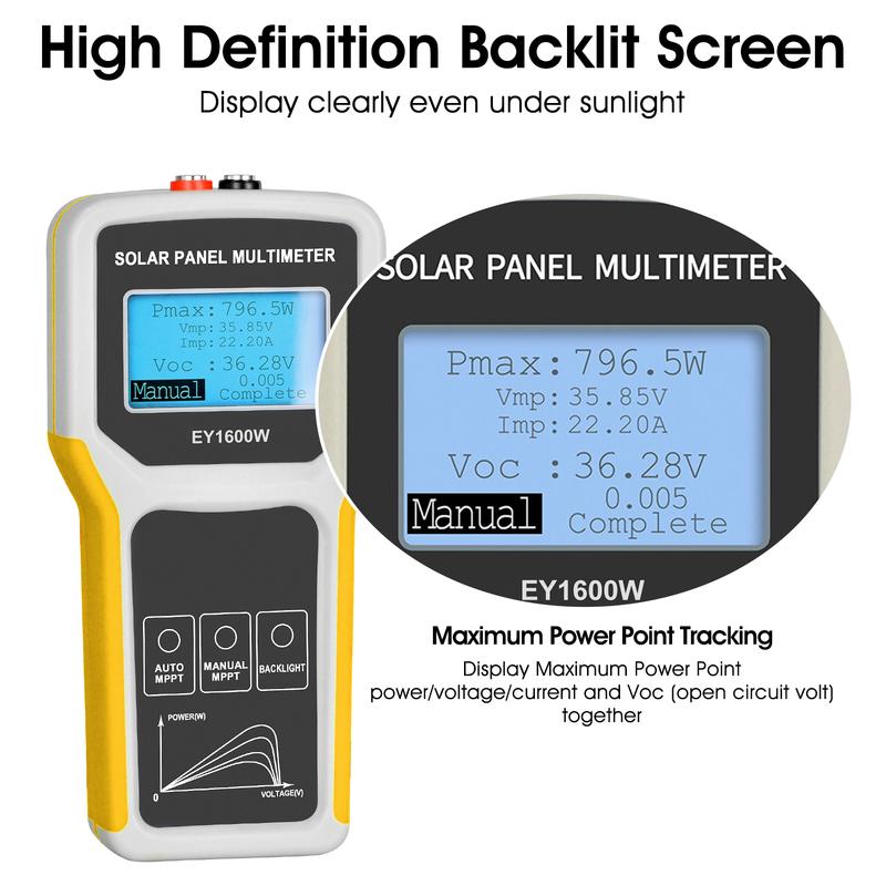 Solar Panel MPPT Tester 1600W, Portable Photovoltaic Multimeter Tracking Max Power Point Watt Volt Current, Open Circuit Voltage