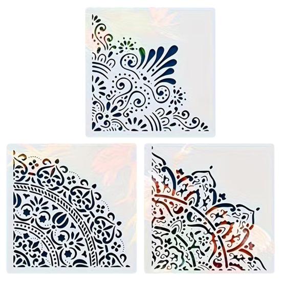 Conjunto de Estêncil para Pintura 11,8 Polegadas Grande Reutilizável Modelos de PVC com Padrões Geométricos Florais Estêncil Decorativo de Parede para Arte DIY e Decoração de Casa