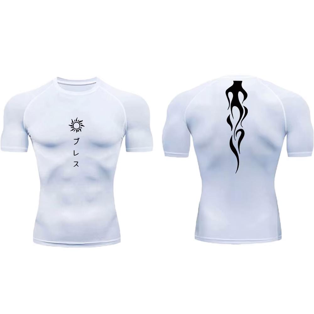 Men's Compression Shirt Printed Fitness Sport Running Tight Gym TShirts Athletic Workout Bodybuilding Quick Dry Tops Tee Summer
