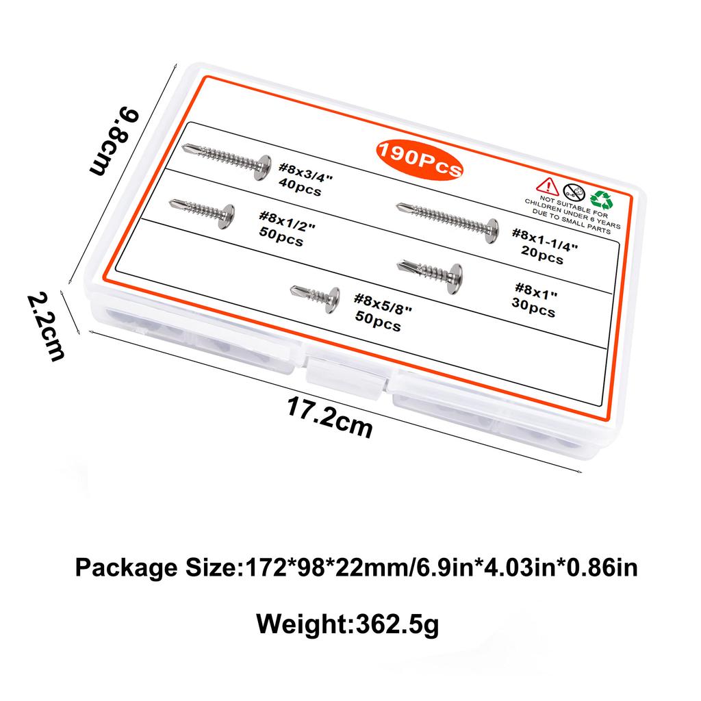 190Pcs Black Zinc/natural Cross Washi Self-tapping Drill Tail Set 370pcs Hexagonal Head Washi Dovetail Box