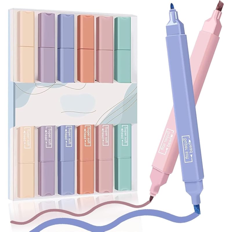 UCRAVO Pastel Highlighters Aesthetic School Supplies, 6Pcs Cute Highlighter with Mild Soft Chisel Tip, No Bleed Marker P