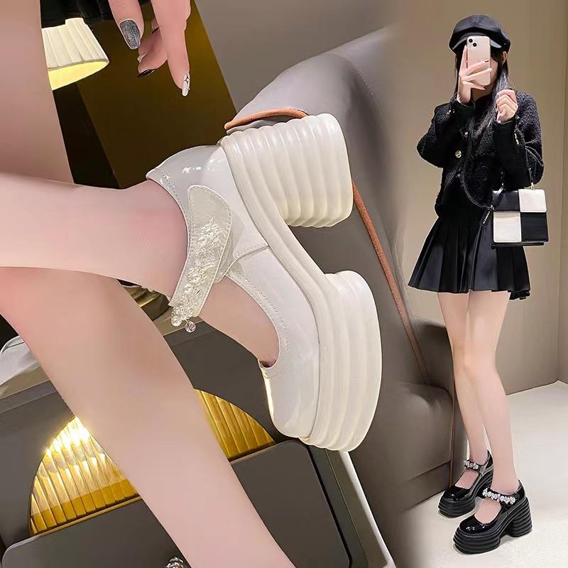 Platform wedding shoes heroine wedding artifact muffin shoes spring shorty Le thick heel pearl Mary Jane bridal high heels