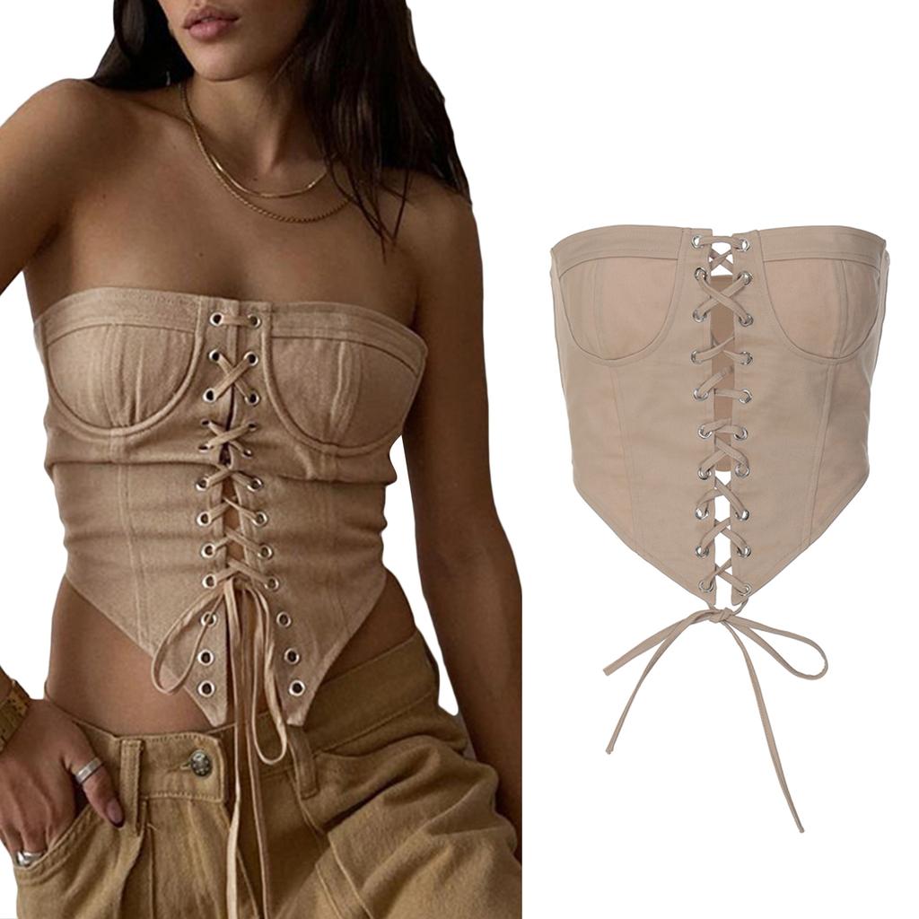 Women´s Short Tops Drawstring Straps, Irregular Triangle Hem, Off-Shoulder Slim-fitting Tank Tops