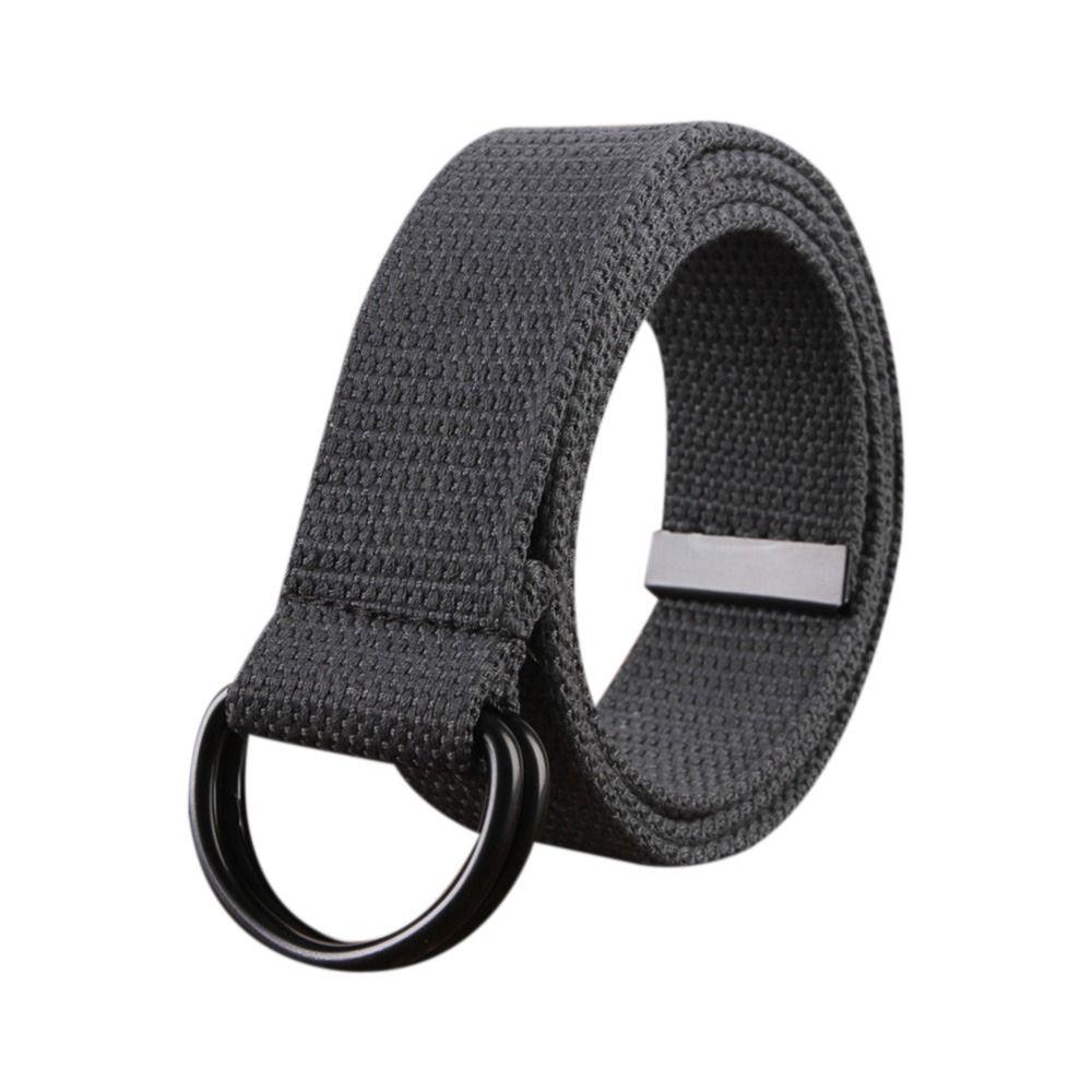 Casual Versatile Black Buckle Nylon Braided Belt Weave Waist Band Canvas Strap Double Ring Waistband