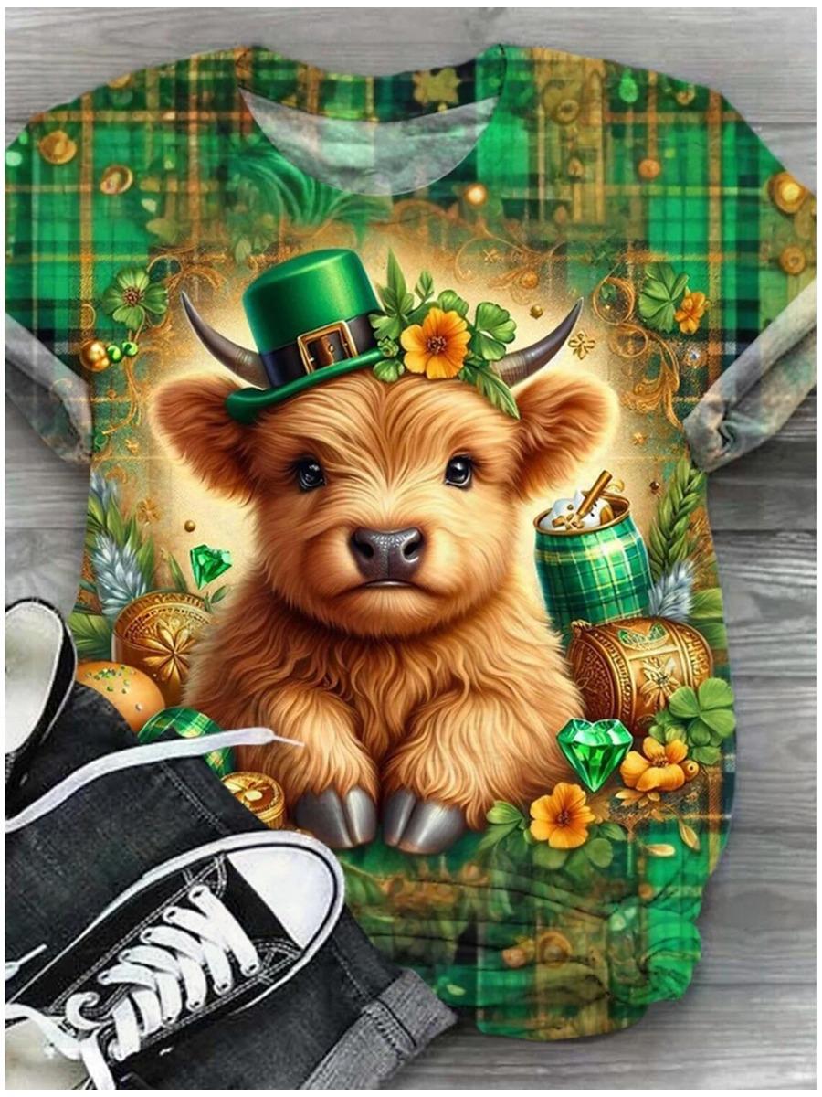 

Женская ул.. Футболка ко Дню Святого Патрика Повседневная Зеленая Футболка с коротким рукавом с 3D-принтом и круглым вырезом с коротким рукавом Уличная одежда Y2k 6XL