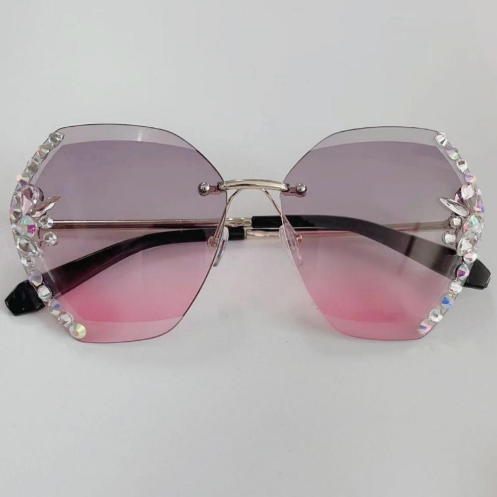 Retro Borderless Diamond Sunglasses for Women's UV Protection and Sunscreen Fashion Gradient Lens Sunglasses
