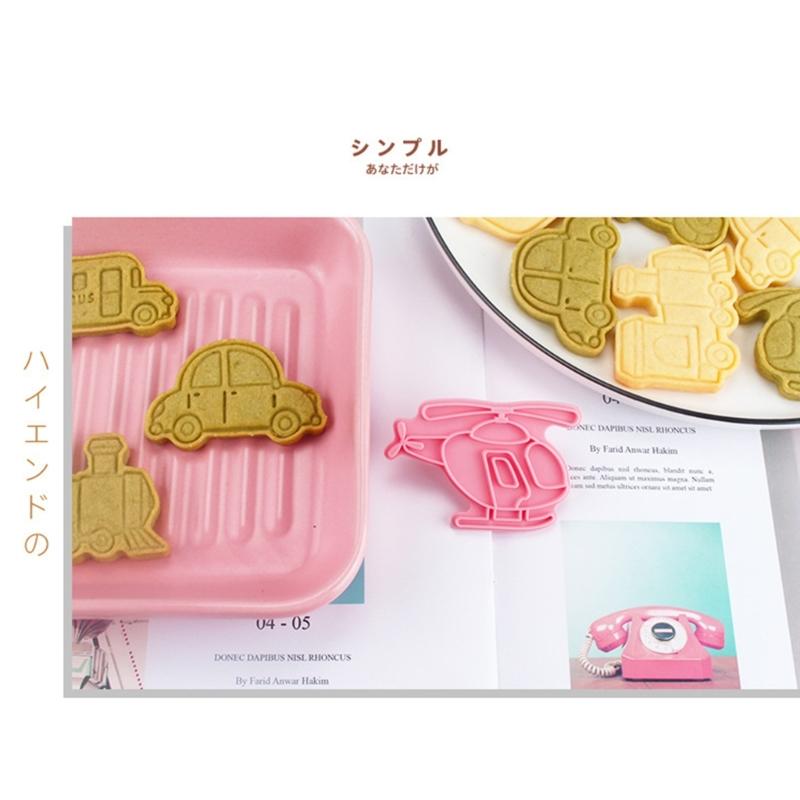 8Pcs Cartoon Transports Vehicle Pattern Cookie Cutters Pressable Biscuits Mold