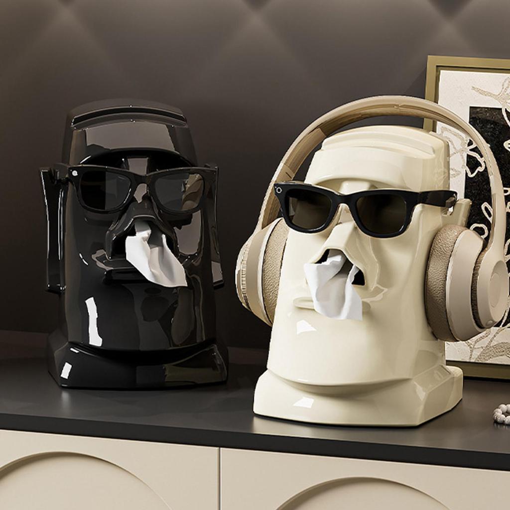 Creative Easter Island Statue Tissue Box 3in1 Earphone Stand Eyeglass Stand Large Capacity Napkin Organizer Rack For Office home