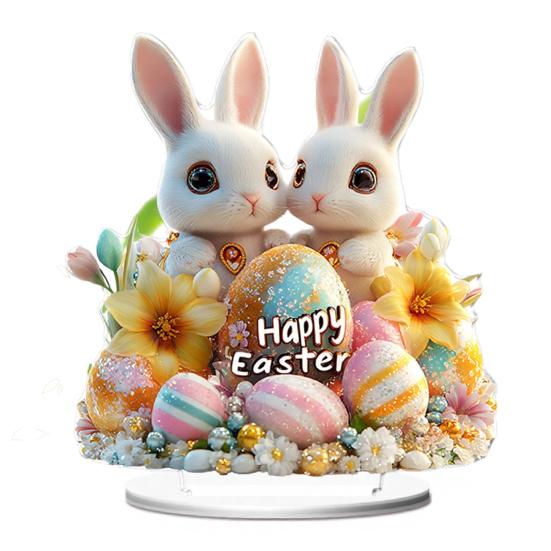 Easter Bunny Acrylic Table Sign 2D Flat Colorful Eggs Rabbit Decoration Home Living Room Valentine's Day Holiday Party Tabletop Ornament