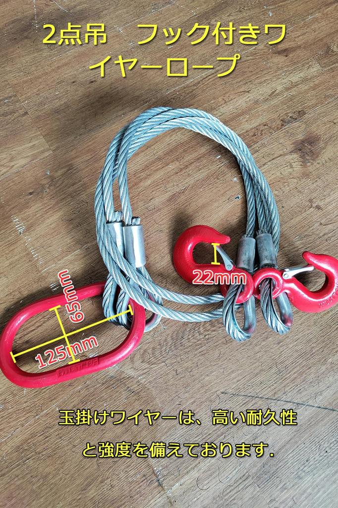 2-leg Wire Rope Sling, 1.5m, 2000kg (2t) Capacity, with Lifting Hook Ring. [2-leg, 2.0t]