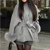 Chic Female's Coat Fur Patchwork Long-sleeved Wool Coat Beautiful Female's Clothing Jacket Autumn And Winter
