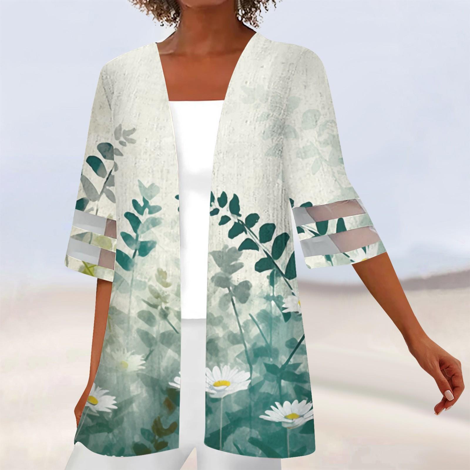 

Женская свободная повседневная кружевная рубашка с рукавом четверть с принтом, кардиган, топ L