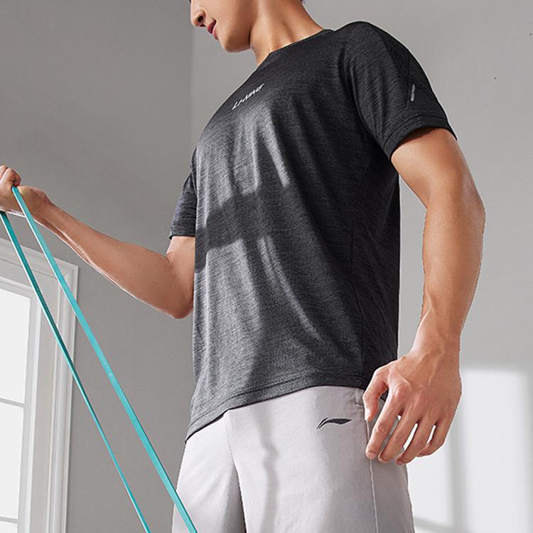 Li-Ning Cool Tea T Casual Sports Quick-Dry Comfortable Breathable Short Sleeve T-Shirt Men Tops Black Flower-Gray ATSU725-2