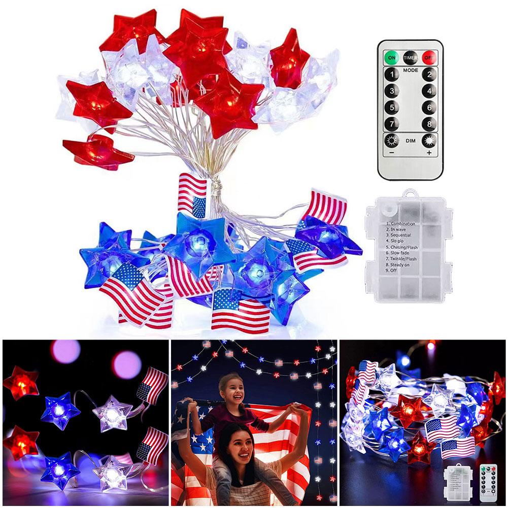 

Red White Blue Star String Lights Battery Operated Decorative String Lights 8 Modes Indoor Fairy Lamp for Patriotic Decorations