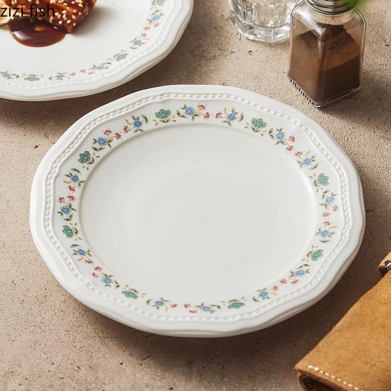 Wykwintny Ceramiczny Talerz Wzory Kwiatowe Talerz Śniadaniowy Talerzyki Deserowe Ciasto Talerze na Stek Kreatywna Zastawa Stołowa Kuchnia Molekularna