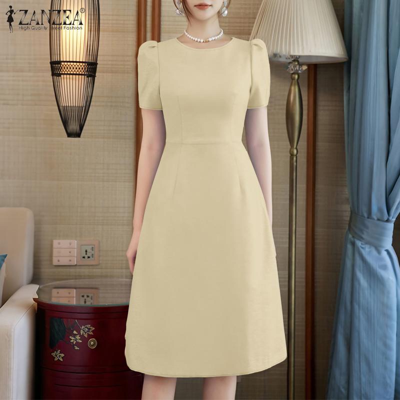 ZANZEA Women Summer Casual Round Neck Short Sleeve Dress
