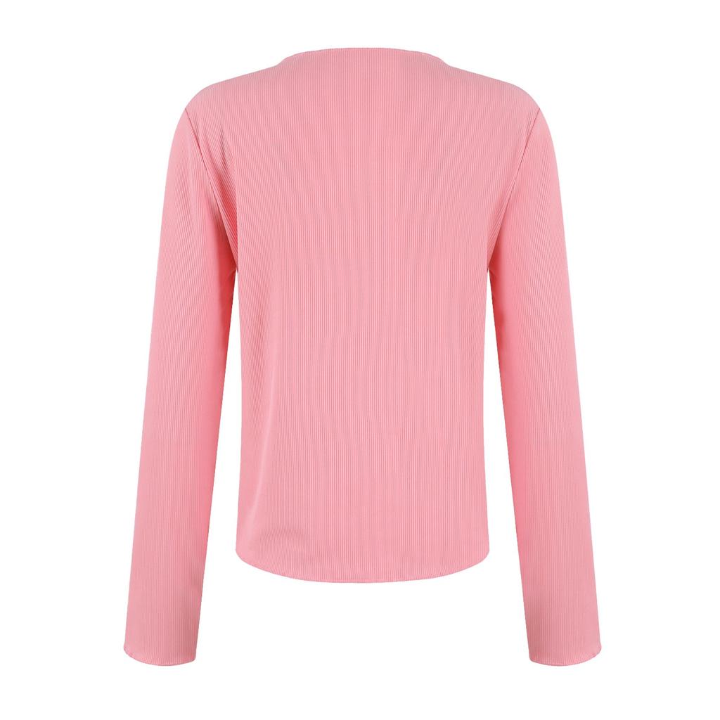 Women's Color Split Chest Long Sleeved Round Neck T-shirt For Summer Wear