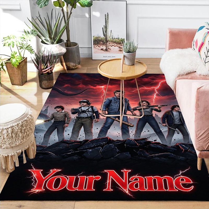 Custom 1Pc Custom Name Action Hero Squad Flannel Personalized Rug Non Slip Floor Mat Soft Carpet for Living Bedroom Office Home Decor Gift
