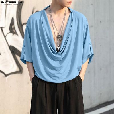 Summer Men Swing Collar Half Sleeve Casual Loose T-shirts Tops