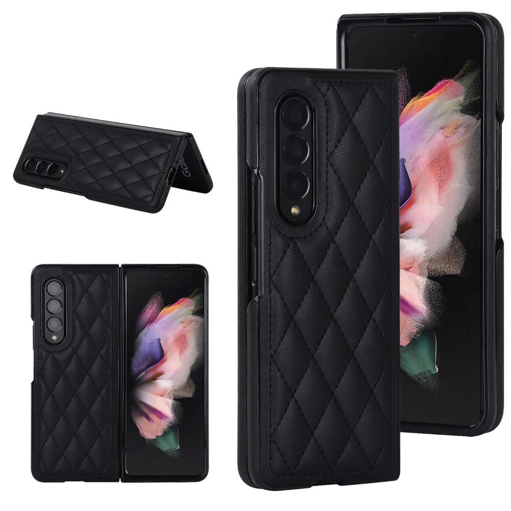 Samsung Galaxy Z Fold 7 6 5 4 3 5G Diamond Grid Pattern Leather Anti Fall Protective Hard Cover Fold7 Luxury Flip Phone Case