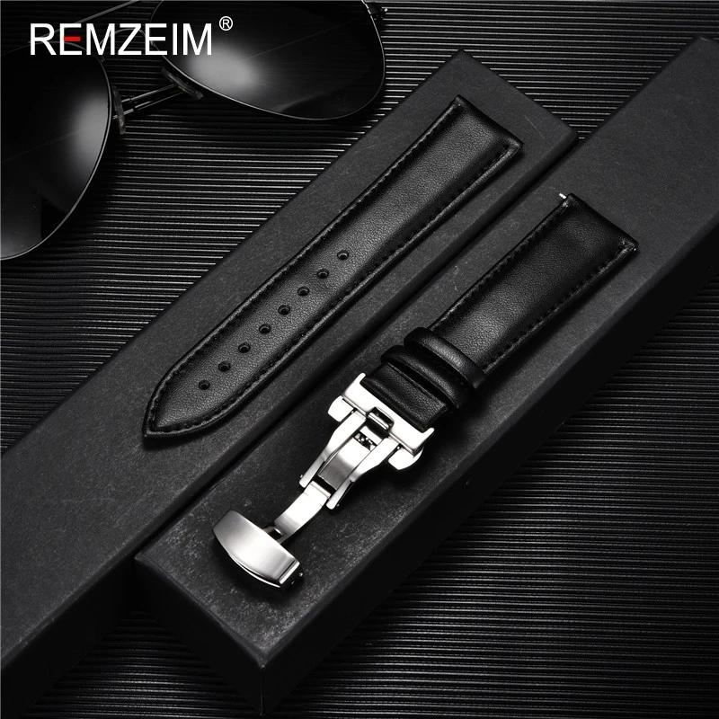 Butterfly Buckle Leather Watch Strap 18mm 20mm 22mm 24mm Suitable for Men Women Watch Band Soft Casual Replacement Bracelet