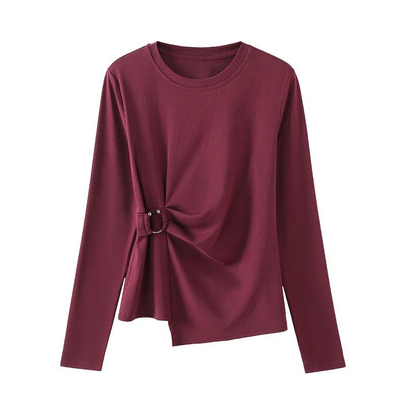 Spring and Autumn Irregular Long Sleeve T-Shirt Women's Simple Slim Fit Versatile Slim Top