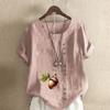 Women's Fashion Stone Hazelnut Prined Round Neck Short Sleeve T-shirt Casual Cotton Linen Graphic Shirt Leisure Loose Summer Blouse Tops