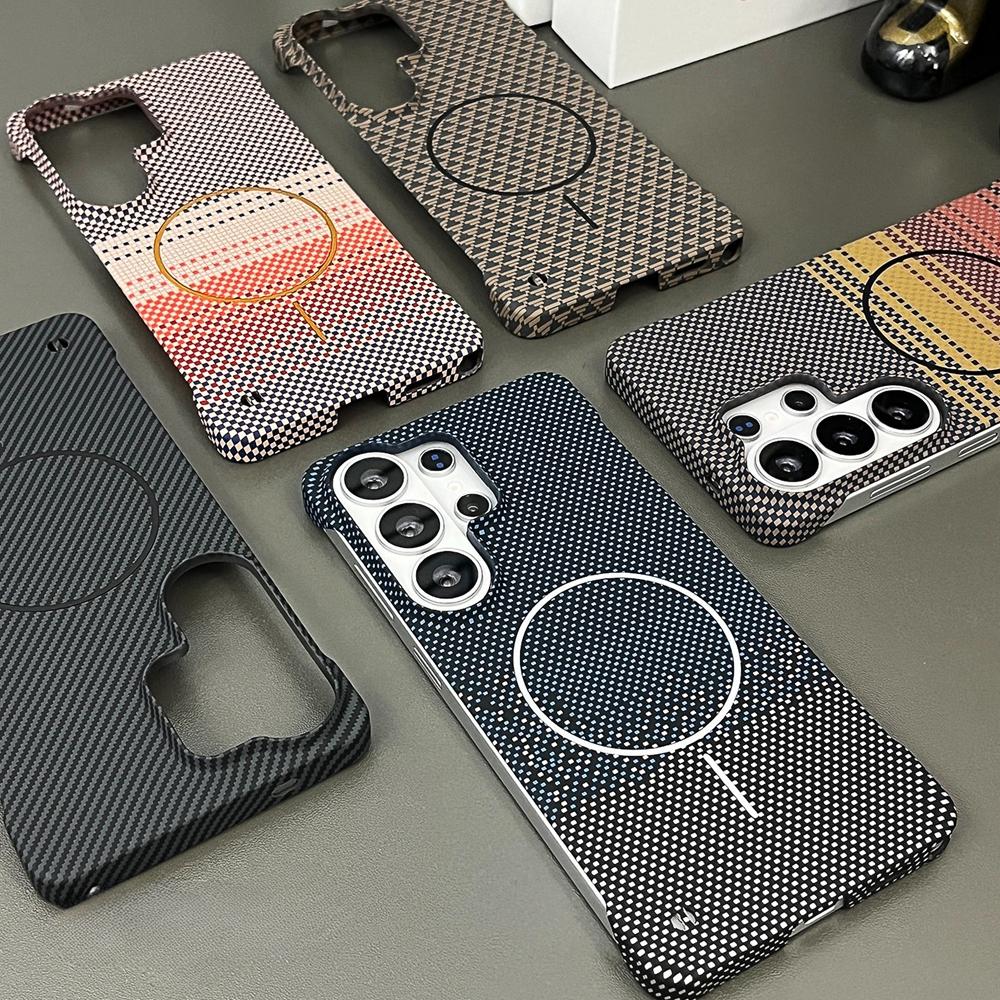 For Samsung Galaxy S26Ultra Luxury Carbon Fiber Broderless for Magsafe Case for Samsung Galaxy S26 S25 S24 S23 Ultra Plus Cover