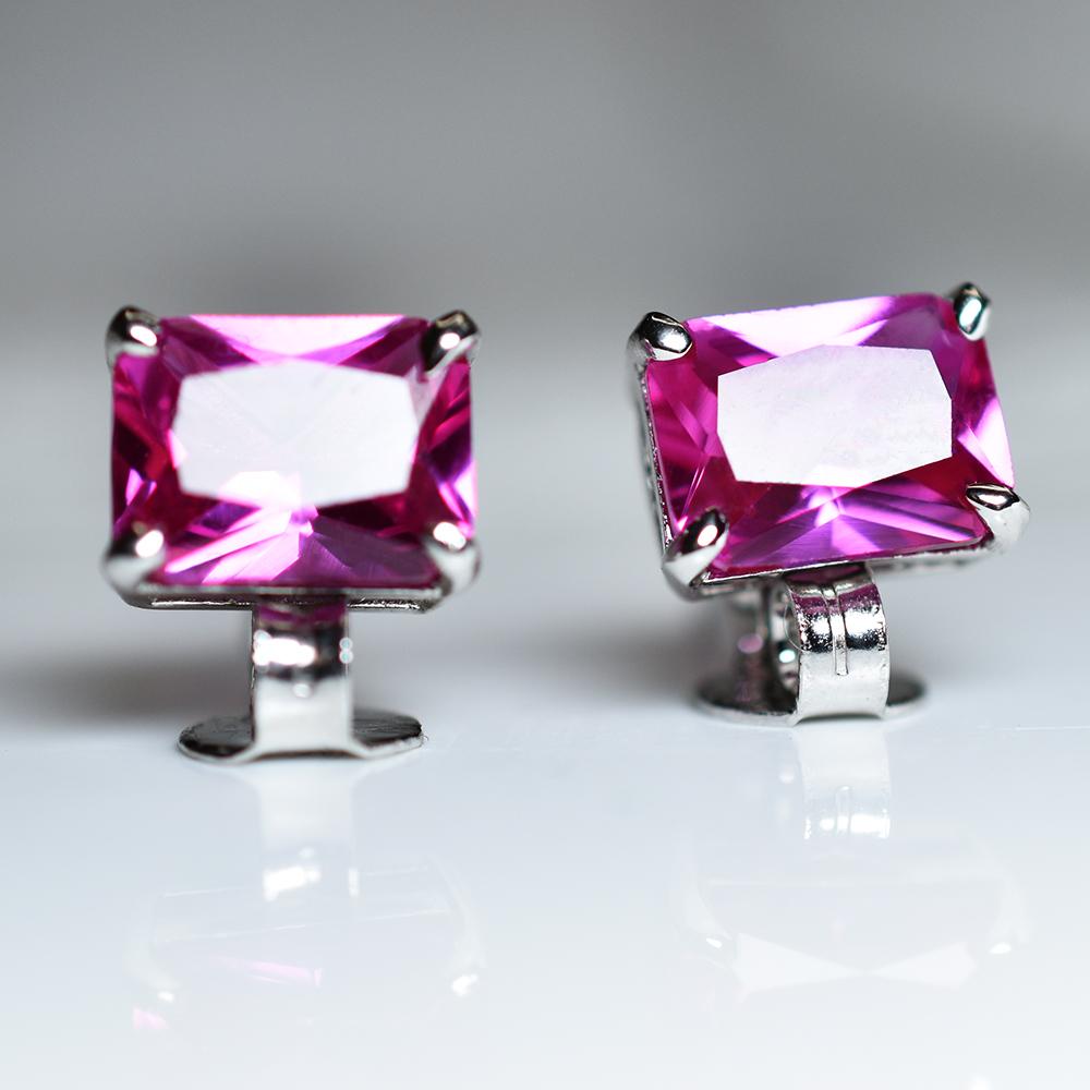 Natural Pink Ruby Earrings 11.10 Ct Pair CERTIFIED Emerald Cut Pair For Gift