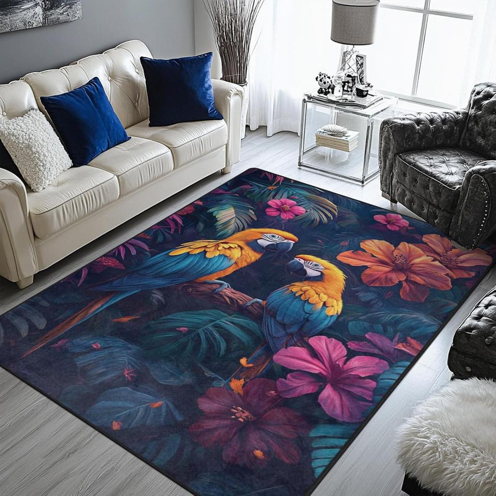 Colorful Floral Area Rug Non-Slip Carpets Green Carpet Flowers and Leaves Rug Decor for Living Room Bedroom Living Room Study