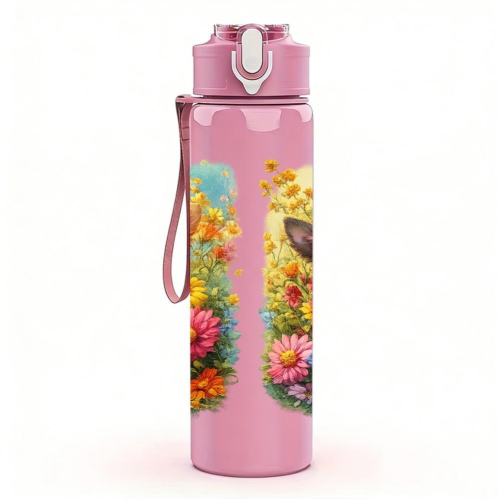 1PC Two Colorful Bird Art Print 750ml Color Plastic Sports Water Bottle Leakproof Flip Straw Lid Suitable for Sports Office Home Use