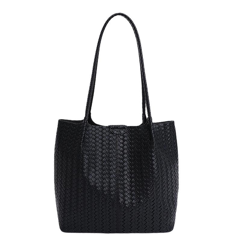 Woven Pattern Large Capacity Shoulder Tote Bag Women's New Fashion Soft Leather Retro Commuter Armpit Bag