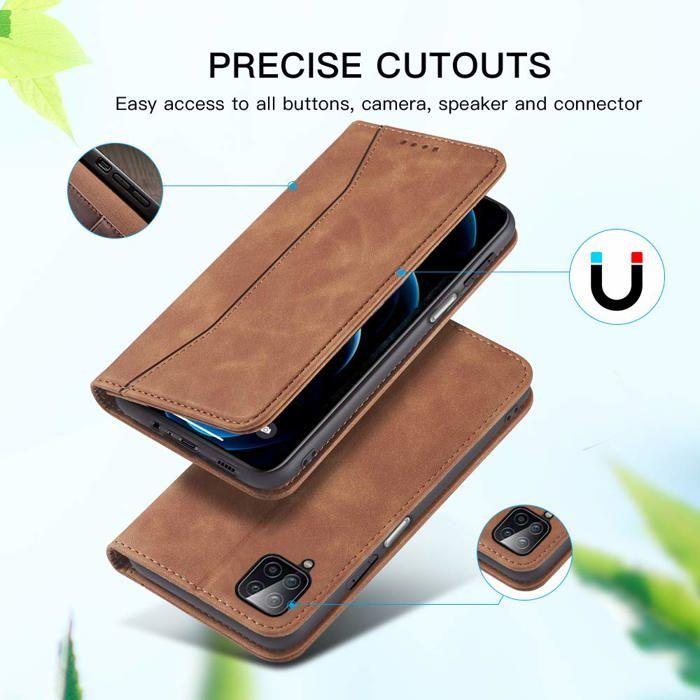 Housse/Étui portefeuille - LEAISAN - A12-02 - Marron - Cuir &amp; coque TPU - 2 emplacements cartes