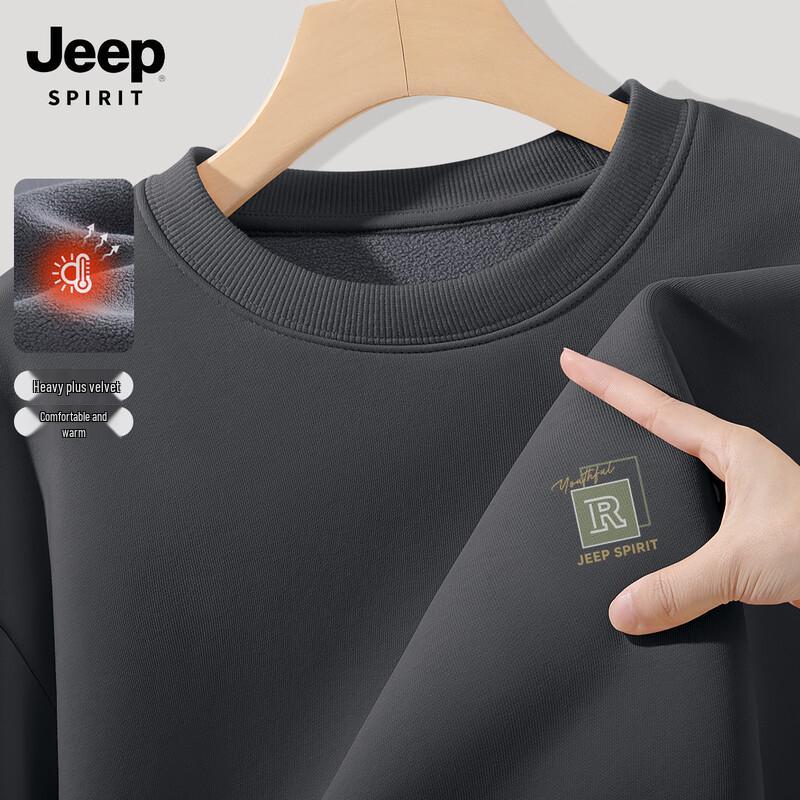 JEEP SPIRIT Herren 2025 Herbst/Winter Fleecegefüttertes Rundhals-Sweatshirt