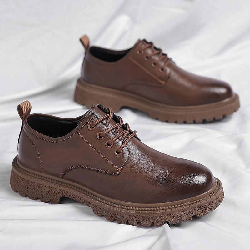 Men's retro business casual leather shoes men's cowhide platform big head leather shoes British style men's low-top tooling shoes