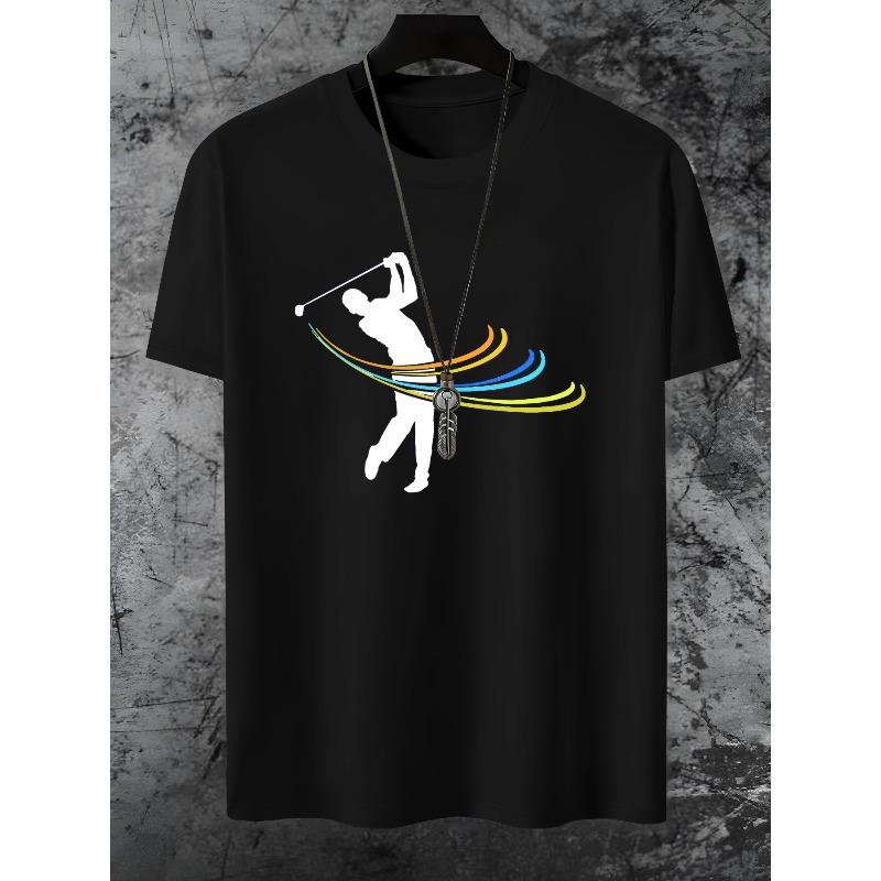 Men's Golf Player Print T-Shirt, Casual Fashion Short Sleeve Tee, Regular Fit, Round Neck, Stretch Fabric, Summer Style