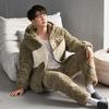 Pajamas Men'S Winter Three-Layer Thickened Fleece Padded Coral Fleece Flannel Hooded Zipper Loungewear Autumn And Winter