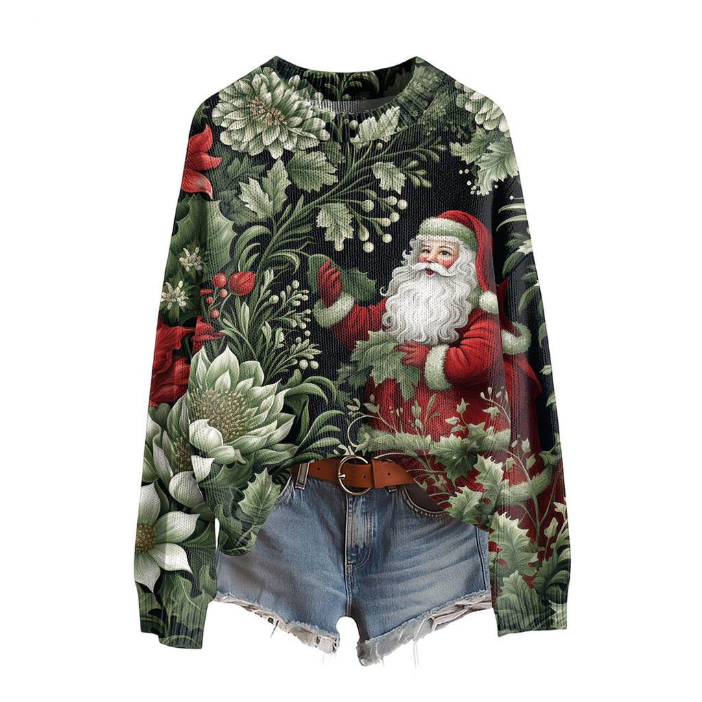 Damen Lustiger Damen Weihnachts-Pullover R-Ausschnitt Weihnachts-Jumper Weihnachts-Outfit Hässliches Sweatshirt Weihnachtskostüm