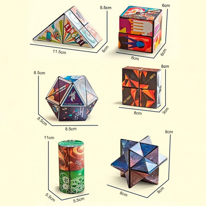 Jucărie cubică geometrică 3D, magie magnetică reversibilă, anti-stres, joc de puzzle cu flip de mână, jucării pentru copii
