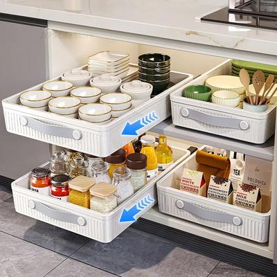 Kitchen Storage Rack with Slide Rails Pull Out Cabinet Organizer Kitchen Drawer Storage Tray Spice Jars Storage Rack