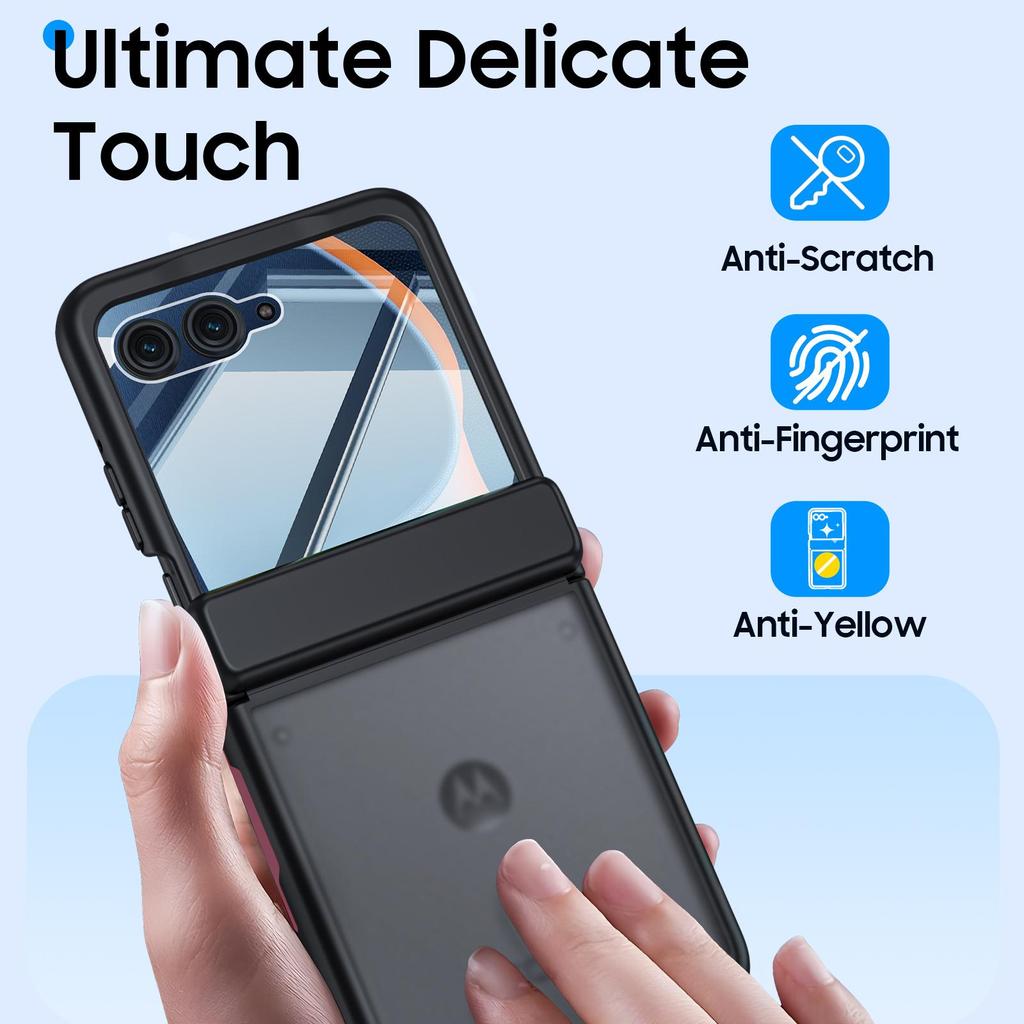 For Motorola Razr 50/60 Case, Hinge Protection, Built-in Screen Protector, Wireless Charging, Shockproof, Slim Rugged Protective Phone Case-Black