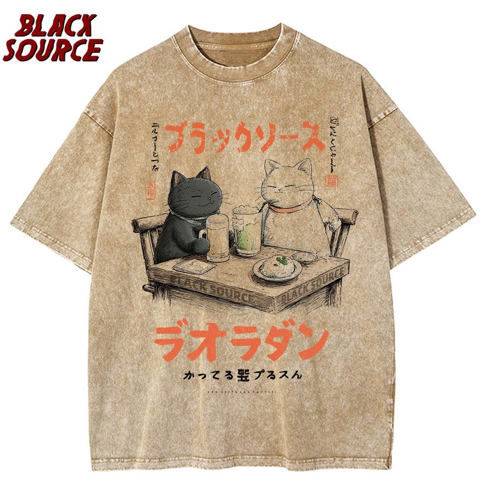 

T Men Tshirt Streetwear Japanese Harajuku Funny Drinking Cat TShirt Cotton Summer Cartoon T Shirt Unisex Hip Hop Tops Tees S