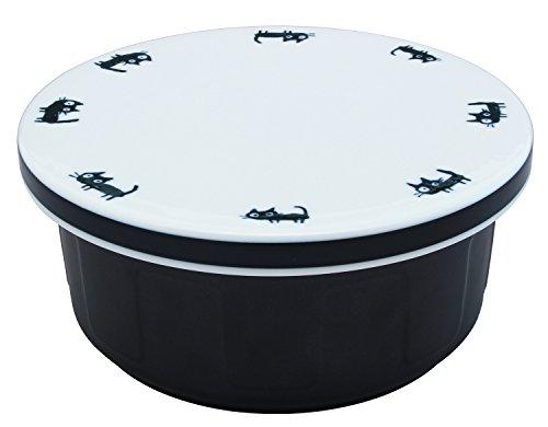Toyo Ceramics Arita Ware Ceramic Rice Container, 1.5-cup Capacity, Microwave Safe, with Flat Lid, Kitten Design, Y050-5
