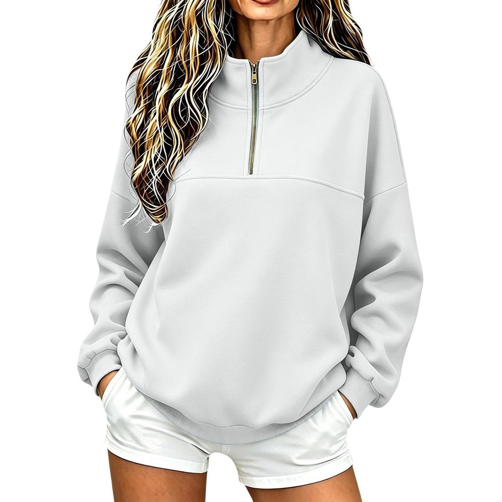 Women's Casual Long Sleeve Zip-Up Hoodie with Pockets Color Loose Fit Pullover Sweatshirt for Everyday Wear
