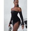 Western Style Women clothes 2024 New Fashion Sexy off-the-Shoulder Wrap-around Split Sheath Short dress