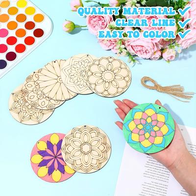 Rodajas de Pintura de Mandala de Madera 40 uds., Adorno para Manualidades para Boda y Decoración del Hogar
