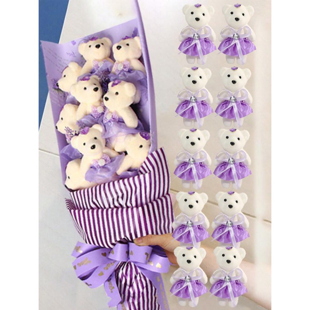 10pcs/Pack 12CM Couple Bear Flower Bouquet Dolls Mini Foam Teddy Bears Plush DlY Valentines Flower Gifts Packaging Accessor part
