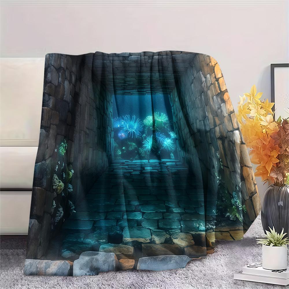 1PC Visual effects  Print FlAannel Blanket, High quality Comfortable for All Seasons, Home Decor, Warmth and Comfort