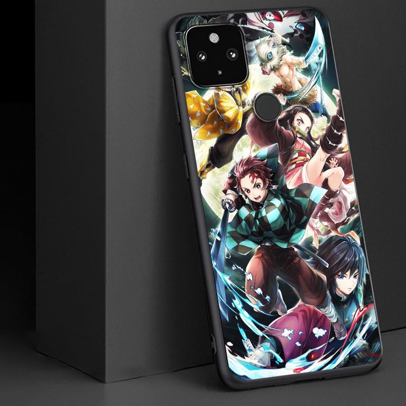 Kryt Demon Slayer Anime Odolný proti nárazům pro Google Pixel 5 4 5A 4A XL 5G Černý Kryt na telefon Skořepina Měkké Fundas Coque Capa