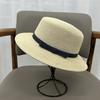 High quality French Hepburn style flat top hat women's summer sunscreen sunshade straw hat travel vacation straw beach hat